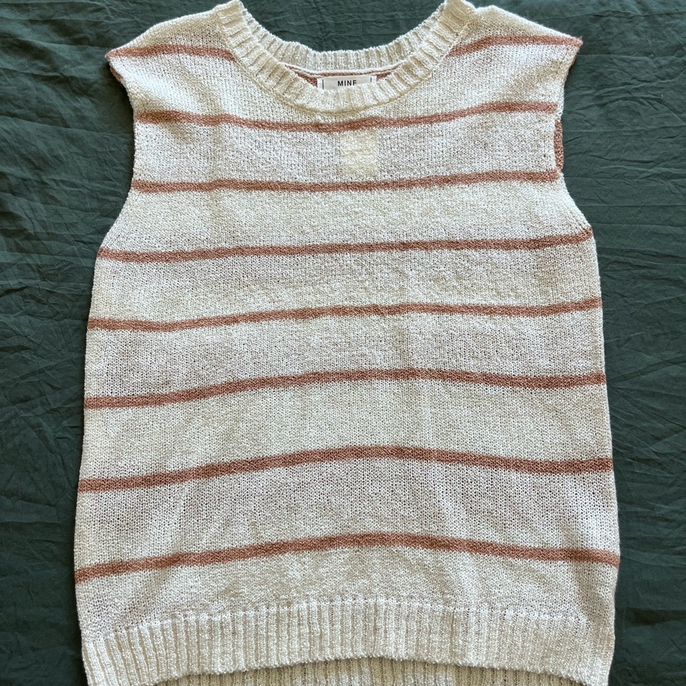 lightweight sleeveless summer top with multi sized tan/brown stripes
